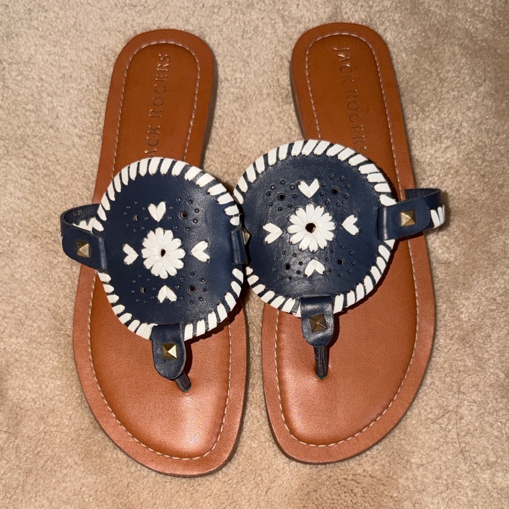 Jack Rogers Navy and White Georgica Sandals 8.5 EUC - Picture 3 of 5